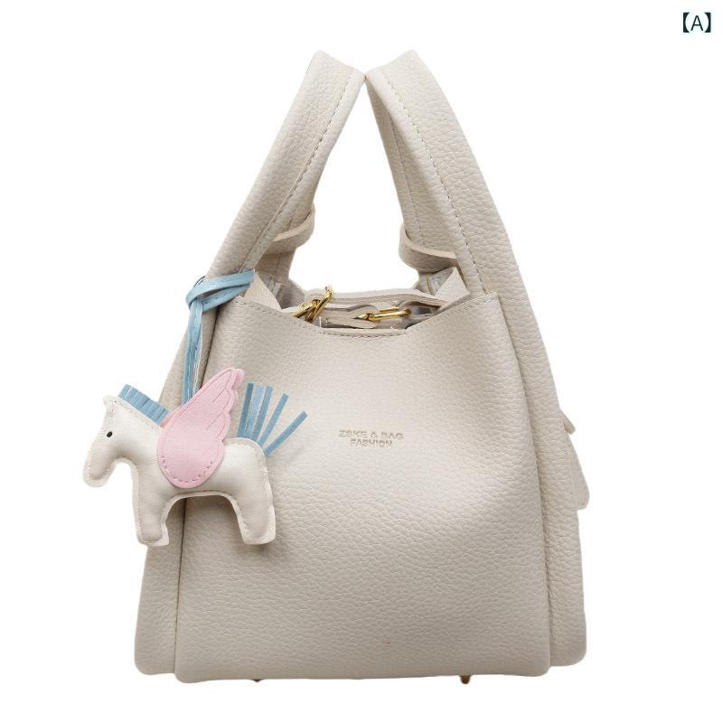 バッグ レディース 水桶バッグ ハンドバッグ PU レザー ライチ模様 ステッチ スマホ用ポケット付き 春..