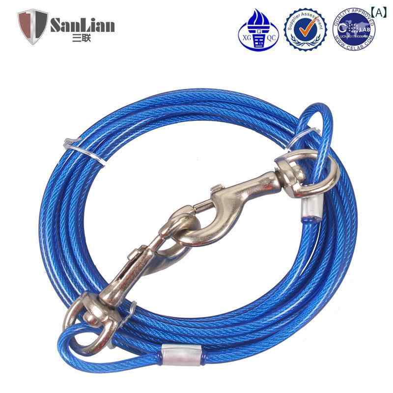 ペット用品 犬 リード ケーブル スチール ワイヤー 伸縮不可 散歩 トレーニング 5.0mm ブルー ホワイト レッド(x2)