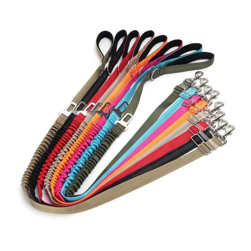 犬用 伸縮リード ペット牽引ロープ 自動車用 安全ベルト 衝撃吸収 訓練用リード お出かけ 散歩 丈夫なポリエステル製 オレンジ色 大红色 ブラック 軍绿色 カーキ色 玫红色 天藍色 杏色