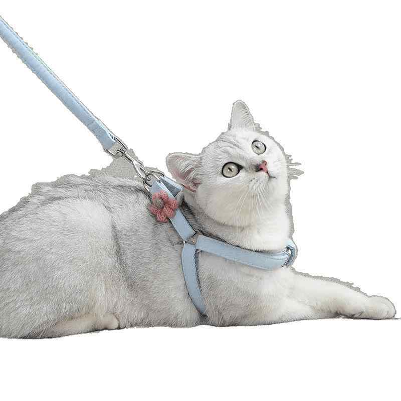 猫用品 猫用ハーネス 小型犬用ハーネス リード セット 調整可能 抜けにくい 散歩用 お出かけ用 かわいい 花柄 ピンク系 ブルー系