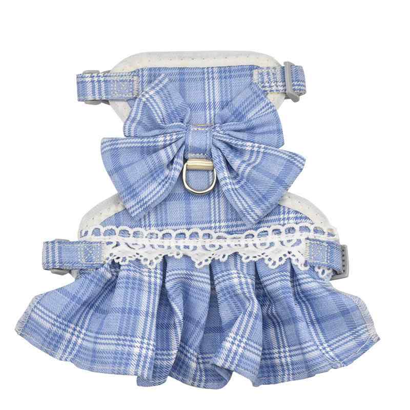 猫 服 & 首輪 猫用 胸当て ハーネス リード セット 猫の服 猫服 お姫様 スカート かわいい 散歩 お出かけ 3-7斤S 7-15斤M ポリエステル オレンジ スカイブルー 浅いグリーン 桜色 レモンイエロー