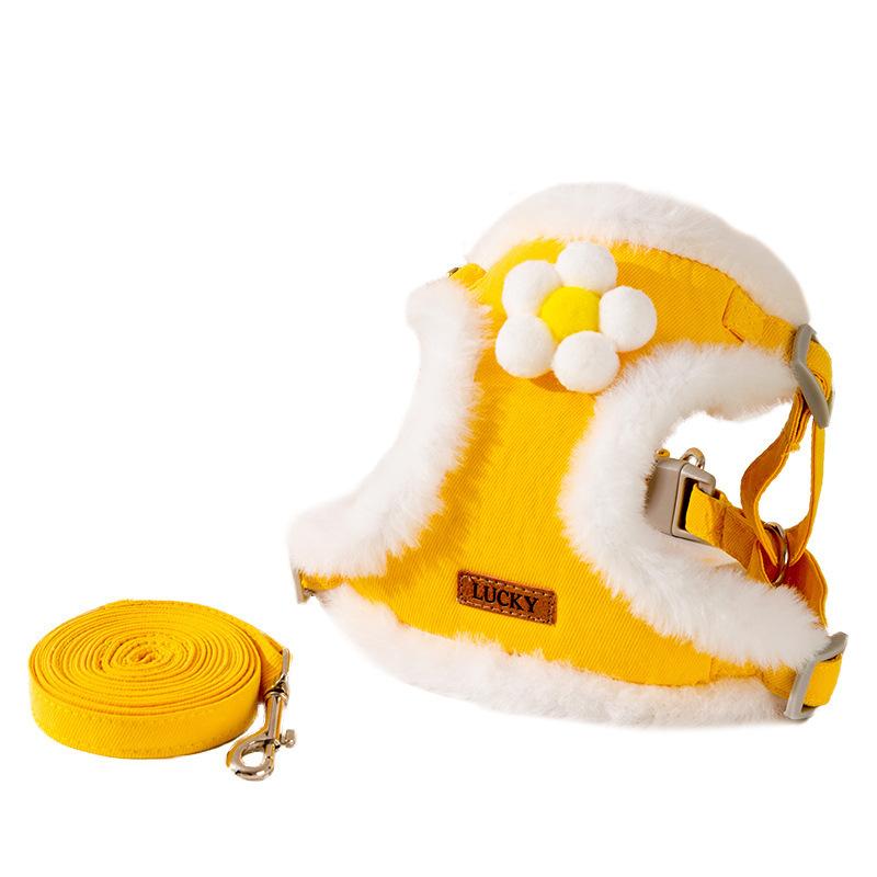 犬具 リード 秋冬 小型犬 ハーネス ベスト風 暖かい ビションフリーゼ 猫 ドッグ 散歩 お出かけ 黄色 ..