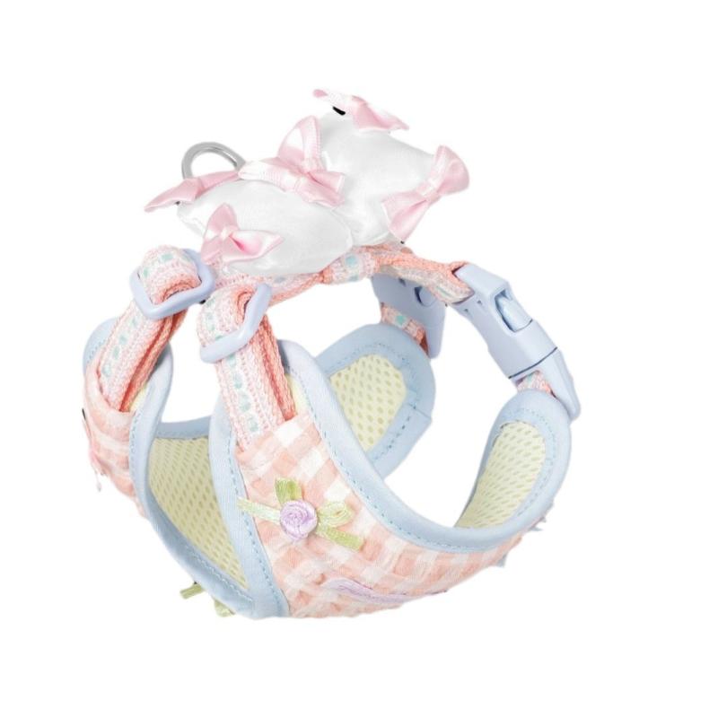 犬 猫 ハーネス リード セット 小型犬 メッシュ クッション ベスト 胴輪 バレエピンク ベビーブルー ブ..