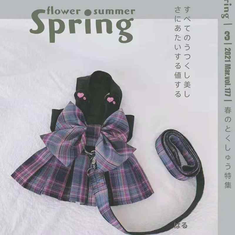ペット 服 犬 猫 JK かわいい ハーネス 胴輪 ベスト 牽引ロープ テディ ビション 外出 お散歩 パープル..