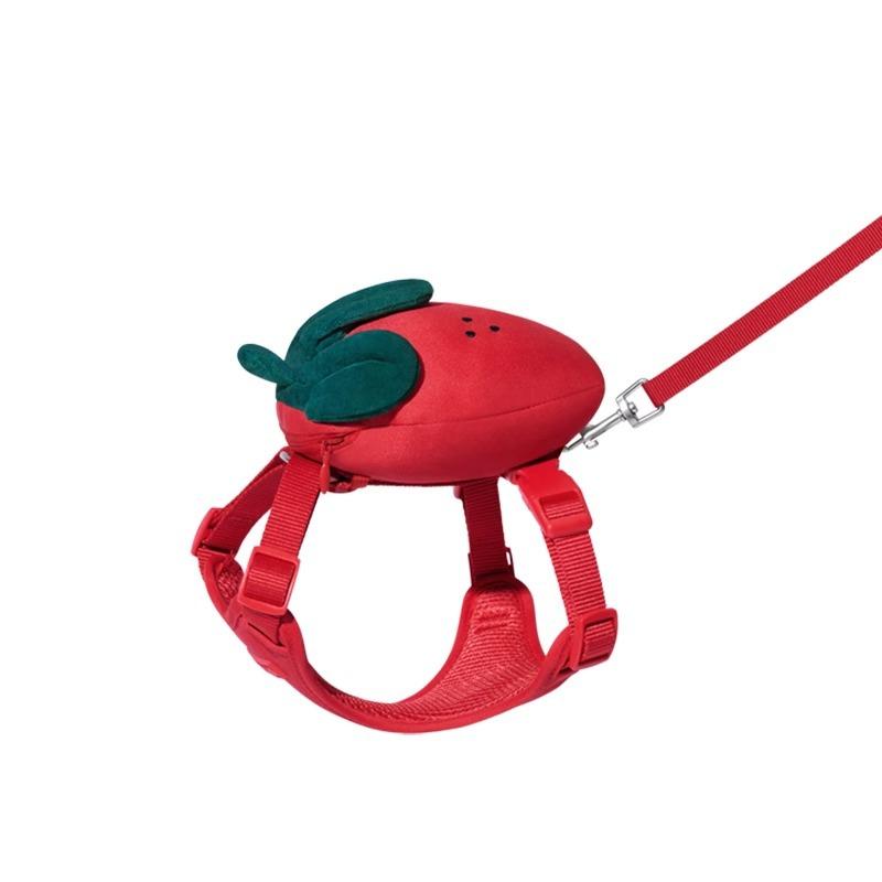 ペット 小型犬 中型犬 ハーネス リード セット ポリエステル ストロベリー柄 胴輪 散歩ひも(x2)