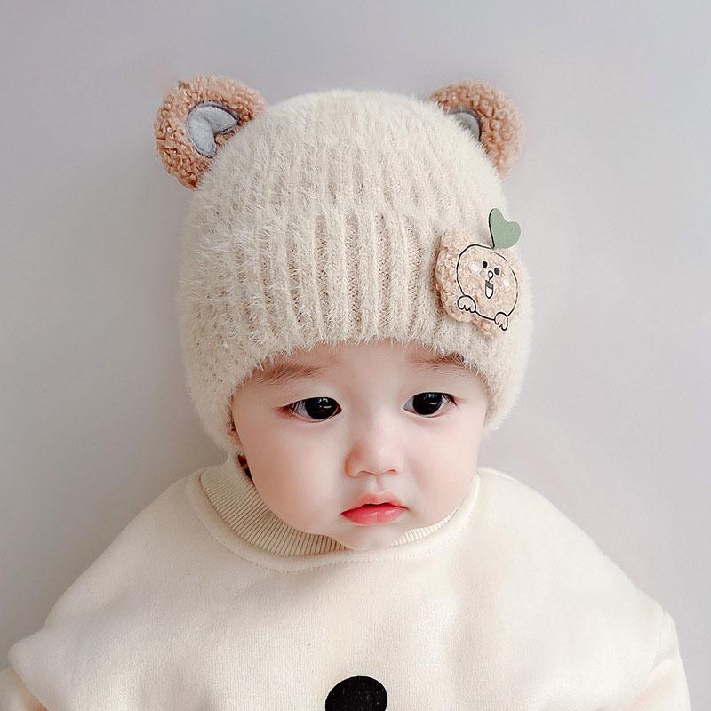 ベビー ニット帽 秋冬 子供 帽子 女の子 かわいい 男の子 韓国風 プリンセス 冬 毛糸 防寒 桃 ハート ..