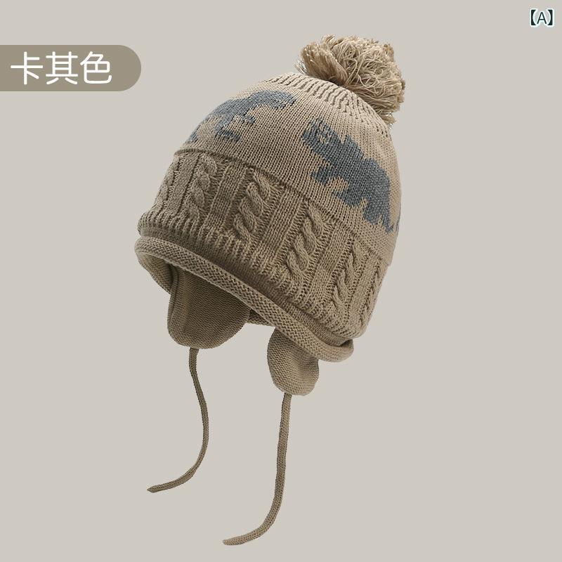 ニット帽 子供用 ベビー 耳保護帽 カートゥーン柄 男の子 キャップ 裏起毛 厚手 帽子 ネックウォーマー..