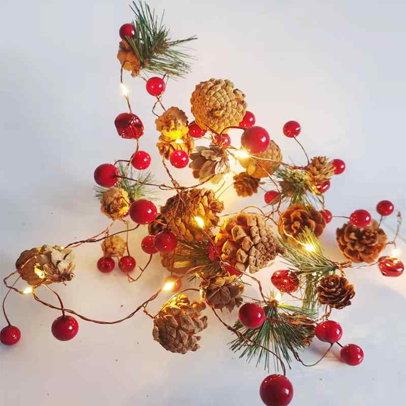 LED ライト イルミネーション クリスマス 松ぼっくり 松の葉 ベル 装飾 電飾 暖白色 室内 電池式(x5)