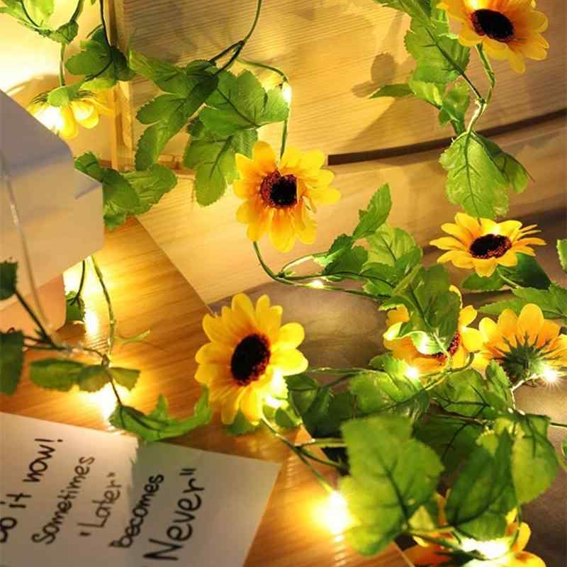 LEDガーランド ひまわり デコレーションライト 電池式 USB 暖白色 2m 20灯 クリスマス 飾り(x2)