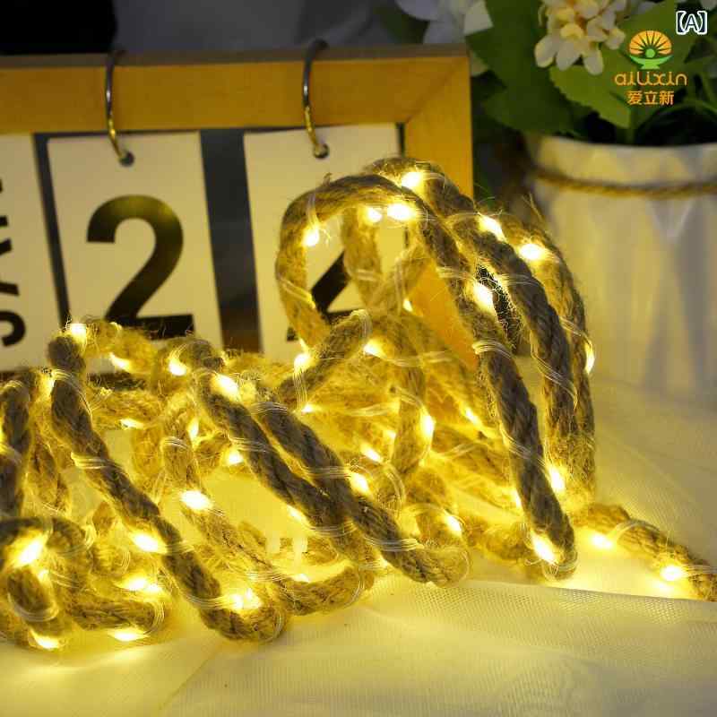 LED ストリングライト イルミネーションライト ソーラー 麻ロープ デコレーションライト キャンプ テン..