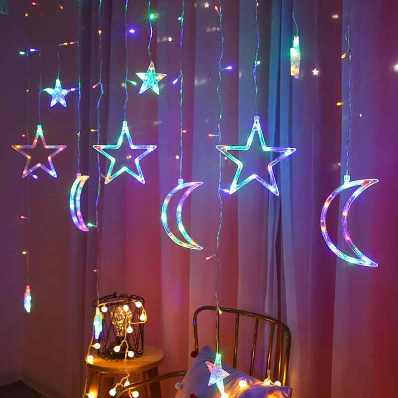 LED イルミネーションライト カーテンライト 星 月 クリスマス ハロウィン パーティー イベント 部屋 窓 飾り付け USB式 電池式 リモコン付き 暖色 カラフル