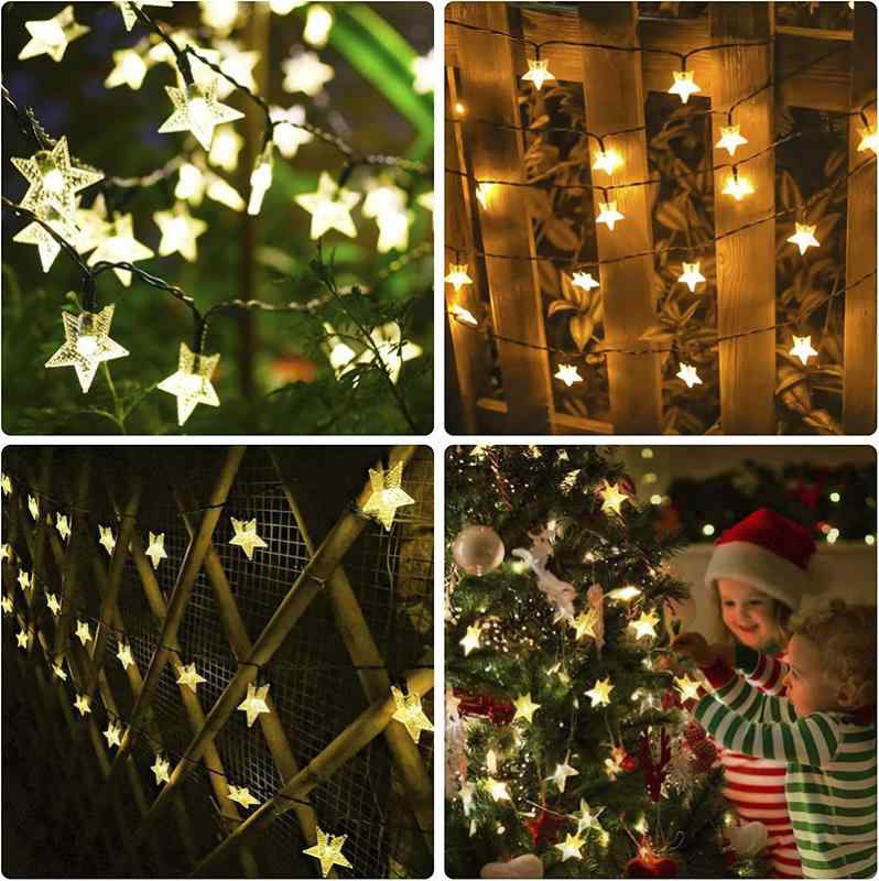 ガーデンライト LEDイルミネーションライト 星型 屋外照明 庭 暖色 7m 防水 太陽光発電 8パターン点灯(x500)