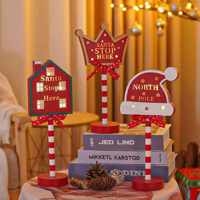 クリスマス LED イルミネーション ライト 木製 オーナメント 卓上 デコレーション 暖白ライト 八角形 円形 家型 王冠 クリスマス帽子 長方形 クリスマス 飾り 室内 イベント パーティー