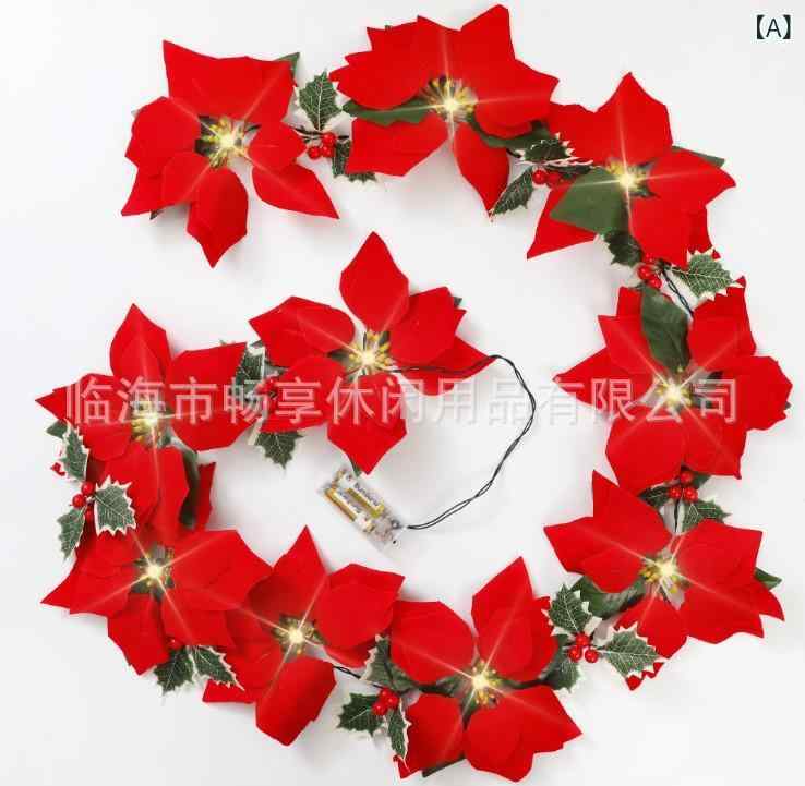 LEDイルミネーションライト クリスマス飾り ポインセチアモチーフ 電池式 ガーランドライト イベント パーティー ドア装飾(x2)