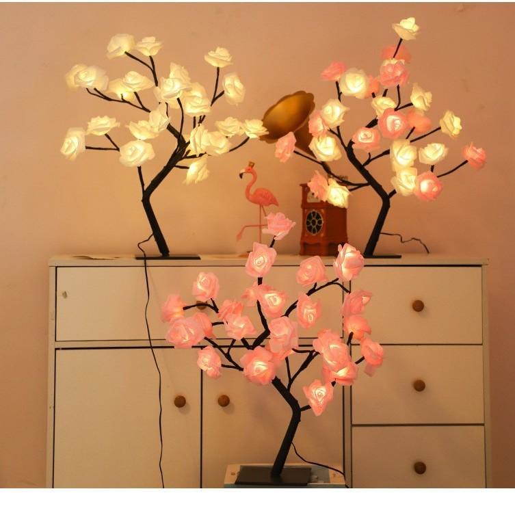 テーブルランプ LED ローズ 薔薇 バラ ライト 卓上ランプ ベッドサイドランプ インテリアライト イルミネーション USB電源 ピンク系 ホワイト ロマンチック 結婚式 誕生日 パーティー クリスマス