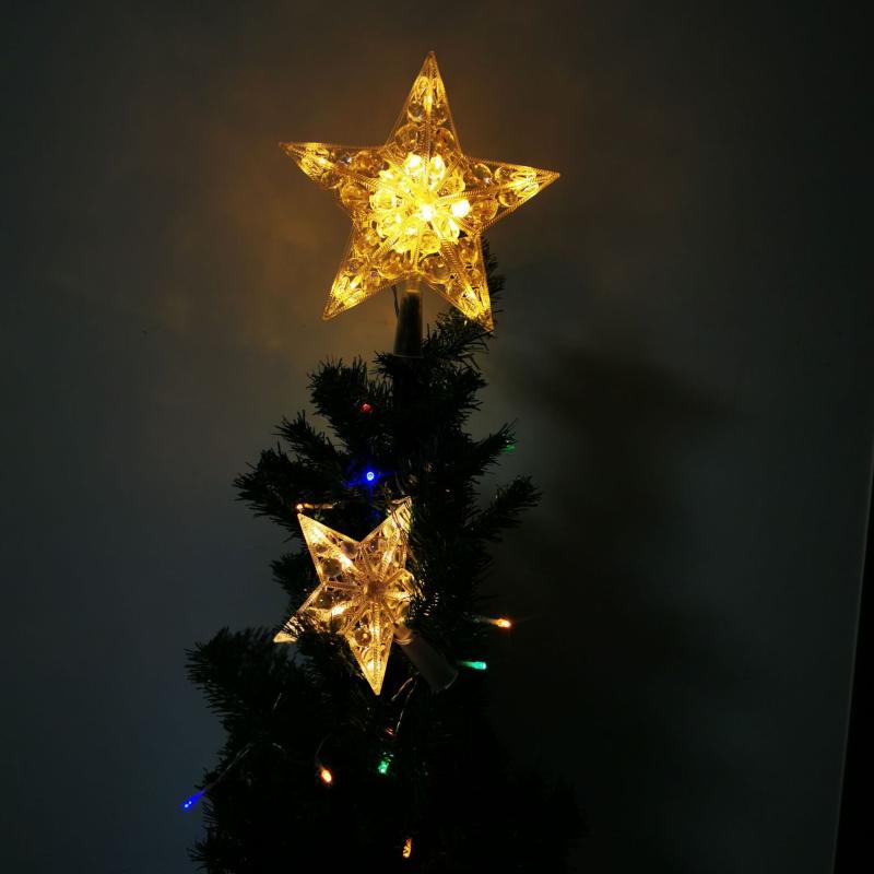 クリスマスツリー トップスター LED イルミネーション ライト 電飾 オーナメント 五芒星 ガーランド クリスマス デコレーション 暖白色 正白 彩光 ブルー 電池式(x2)