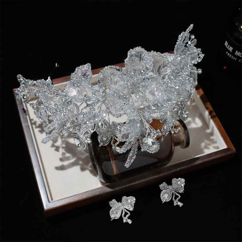 ヘアアクセサリー レディース ウェディング ブライダル ティアラ クラウン 花嫁 ヘッドドレス 白水晶 合金 ハンドメイド 花柄 エレガント 豪華 ウエディング...