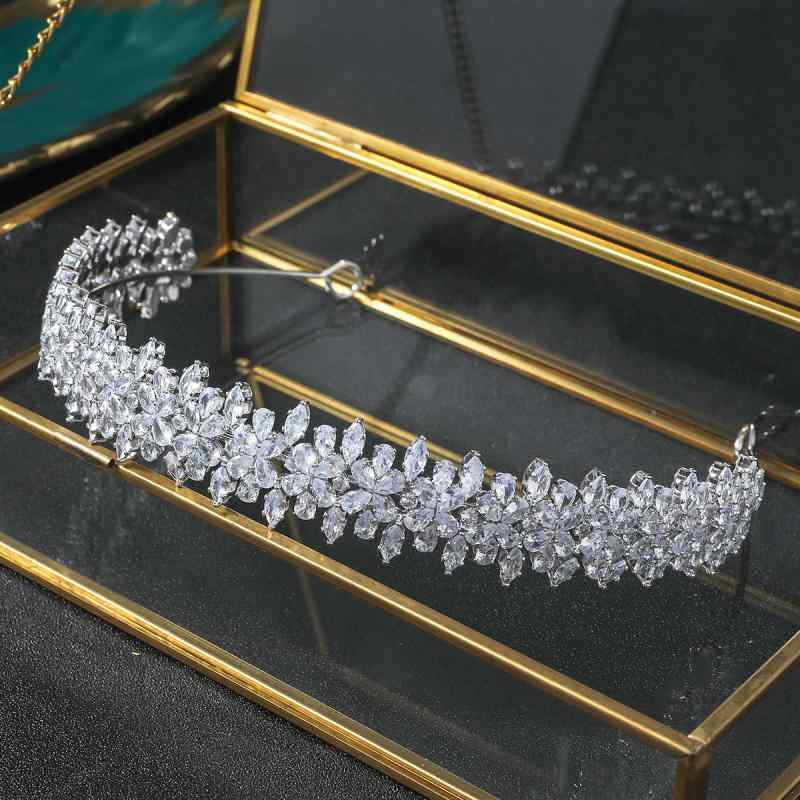 ヘアアクセサリー レディース ブライダル 髪飾り 手作り ジルコニア ティアラ ヘッドドレス 結婚式 ウェディング パーティー 二次会 シルバー(x2)