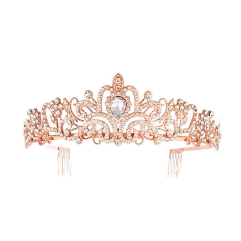 ヘアアクセサリー レディース ブライダル クラウン カチューシャ 合金 ジルコニア ウェディング パーティー 髪飾り 銀色 ピンク系