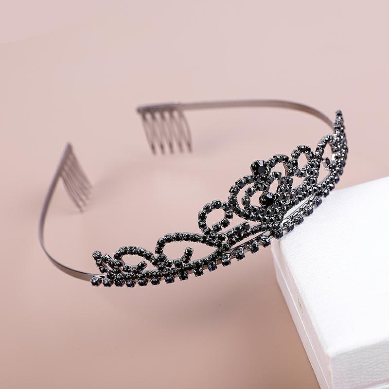 ヘアアクセサリー レディース 子供 プリンセス ティアラ ブラック ジルコニア クラウン カチューシャ ウェディング ブライダル パーティー 結婚式 発表会 イベント(x2)
