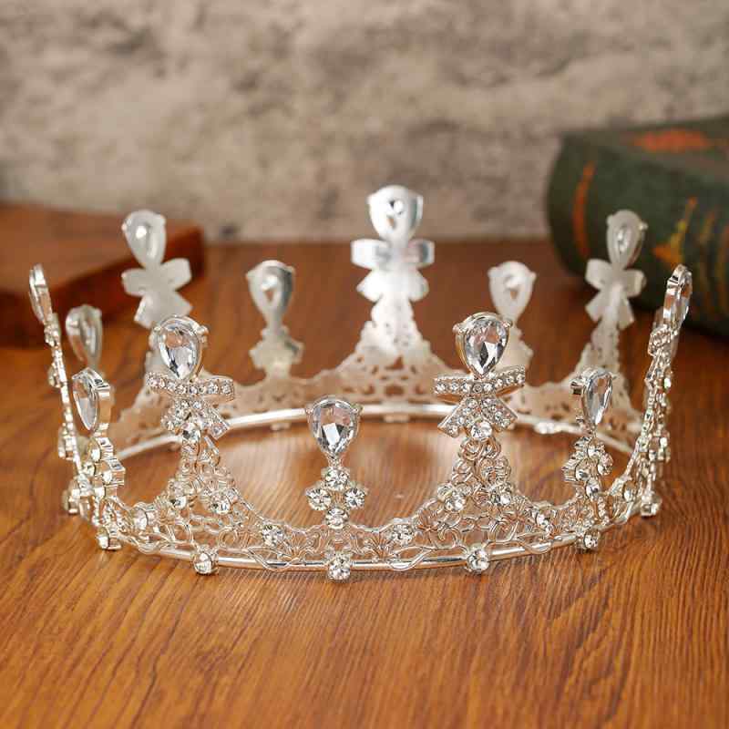 ヘアアクセサリー レディース バロック調 ティアラ 王冠 ラウンド型 シルバー ジルコニア ウェディング ブライダル 結婚式 パーティー 披露宴 コスプレ 舞台...