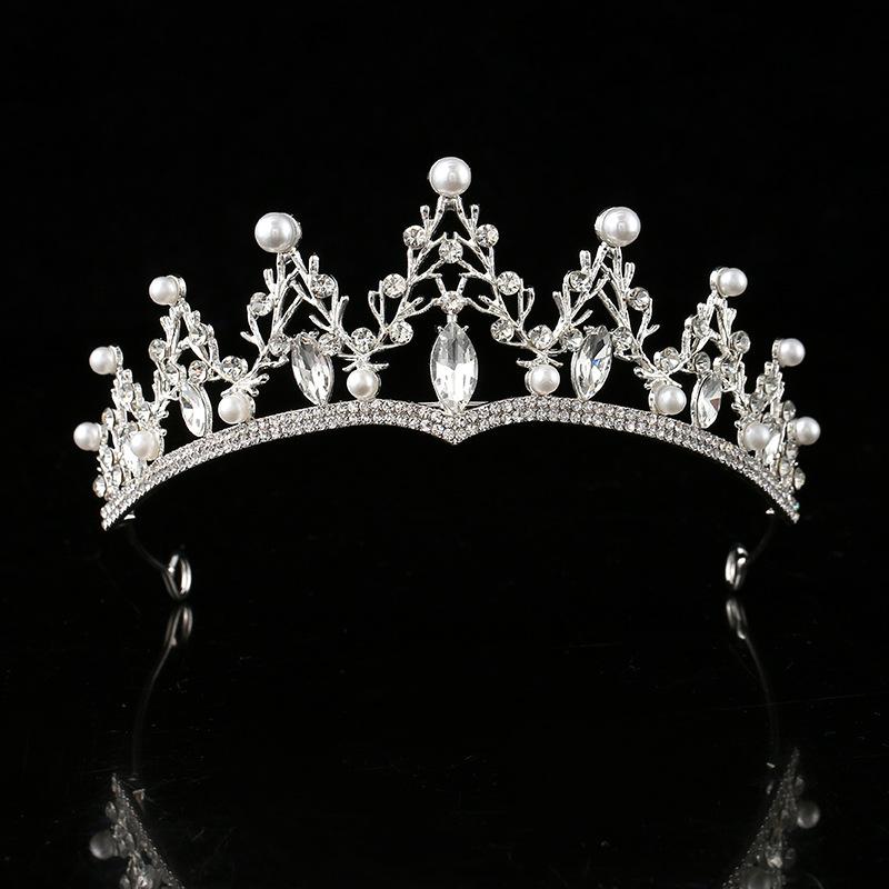ヘアアクセサリー レディース ブライダル ティアラ クラウン 結婚式 誕生日 パーティー 女王 合金 ヘッドドレス シルバー ゴールド 電気メッキ加工(x2)