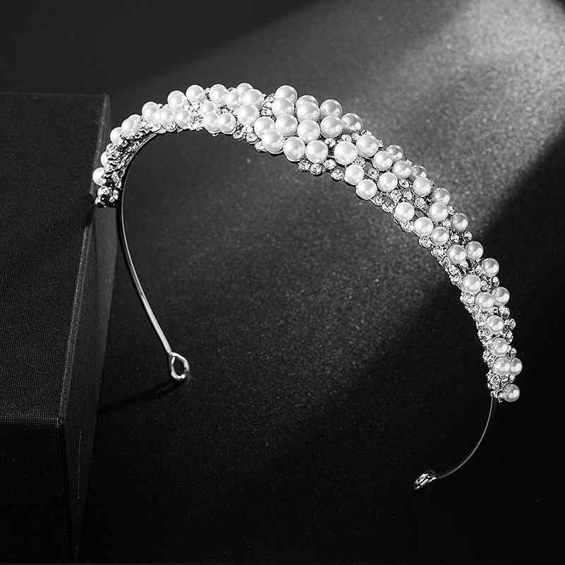 ヘアアクセサリー レディース ブライダル クラウン カチューシャ 合金 結婚式 ウェディング 髪飾り パール ジルコニア 星形 電気メッキ加工 パーティー イベント(x3)