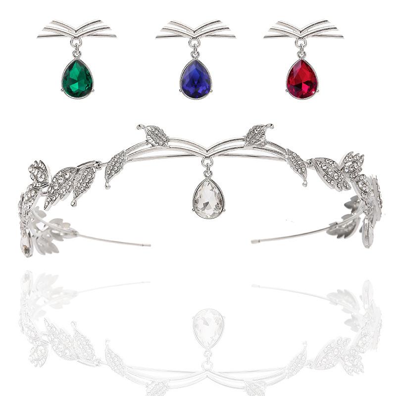 ヘアアクセサリー レディース ブライダル ティアラ ウェディング クラウン ラインストーン 水晶 結婚式 髪飾り 合金 葉 リーフ シルバー 銀色 白色 レッド 赤色 グリーン 緑色 ブルー 青色 ゴールド 金色 ローズゴールド キラキラ かわいい おし