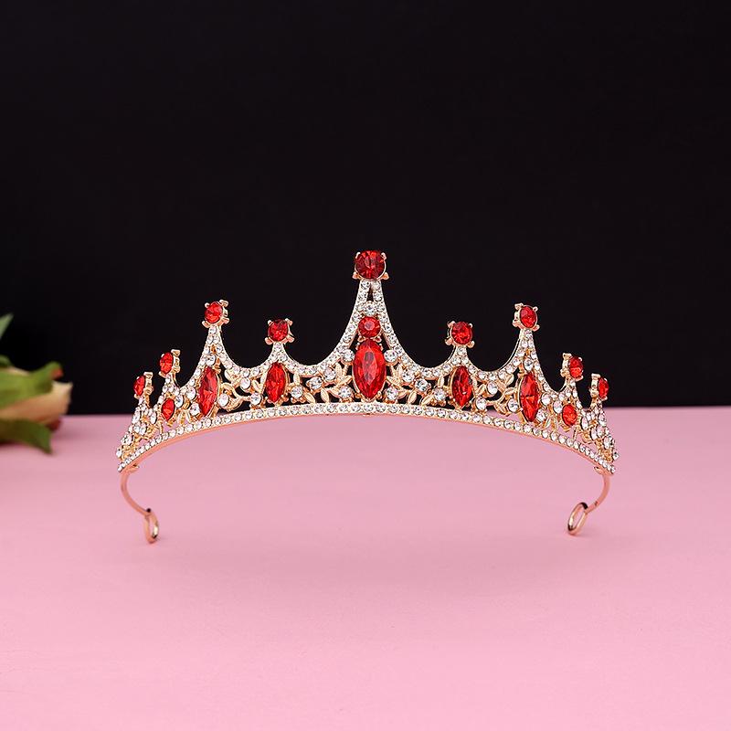 ティアラ レディース ウェディング ブライダル ヘアアクセサリー 結婚式 髪飾り 子供 発表会 パーティー 合金 水晶 ラインストーン 王冠 クラウン KC金 赤 披露宴 写真撮影