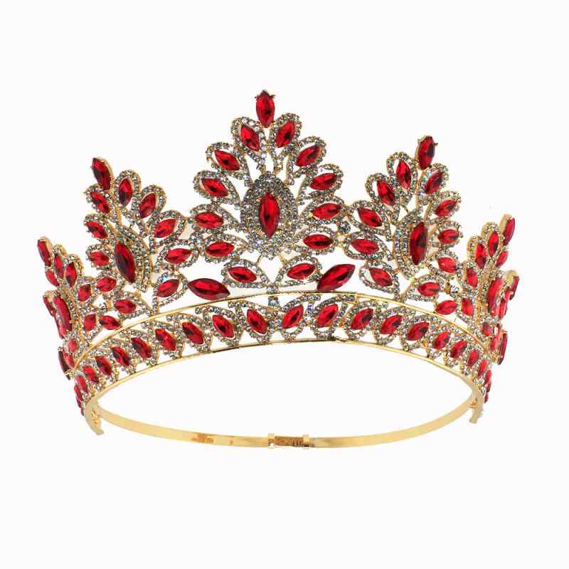 ヘアアクセサリー レディース ブライダル ウェディング ティアラ 大粒ジルコニア バロック調 クラウン 結婚式 披露宴 花嫁 髪飾り ゴージャス イベント パーティー 舞台 写真撮影 ゴールド レッド グリーン ブルー パープル ラインストーン キラキラ