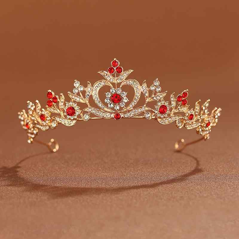髪飾り ブライダル ティアラ バロック調 シャンパンゴールド レッド ジルコニア プリンセス 女王 王冠 誕生日 ウェディングドレス 合金 ヘアアクセサリー フ...