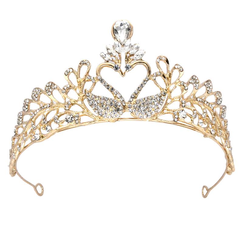 ヘアアクセサリー レディース ティアラ クラウン ゴールド ブラック ジルコニア エレガント ウェディング ブライダル 結婚式 誕生日 パーティー ハロウィン コスプレ
