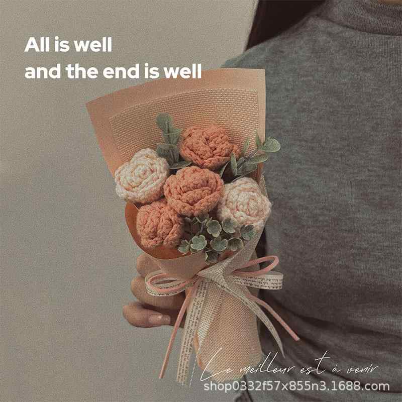 花束 毛糸 鉤針編み 復古調 永遠のバラ バラ リアル 贈答品 母の日 結婚式 ブライダル ギフト 誕生日 ..