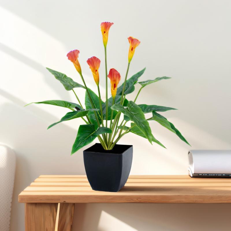 鉢植え インテリアグリーン マ蹄蓮 カラー 観葉植物 フェイクグリーン 人工 5本花 12枚葉 リビング 寝..