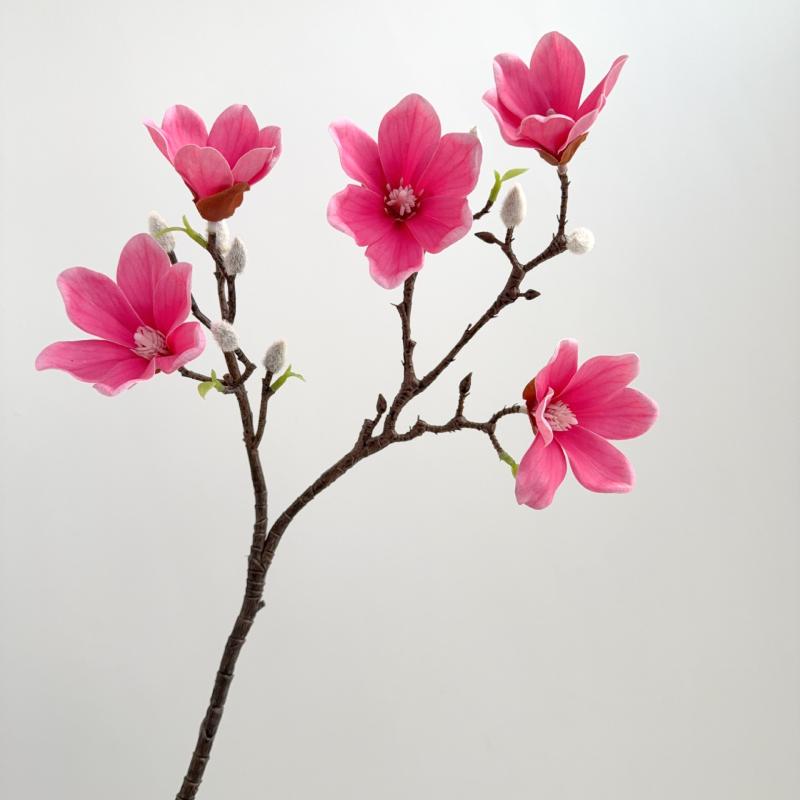 造花 玉蘭花 3Dプリント リアルタッチ 5本立て インテリア 飾り 結婚式 ディスプレイ ソフトPVC製 ピンク系 ホワイト グリーン(x10)