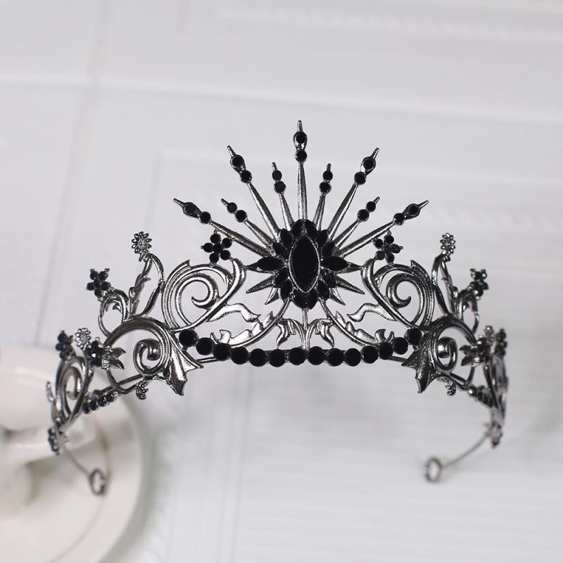 ティアラ レディース ウェディング ブライダル ヘアアクセサリー 髪飾り 水晶 ラインストーン プリンセス 王冠 ブラック フォーマル パーティー イベント コスプレ