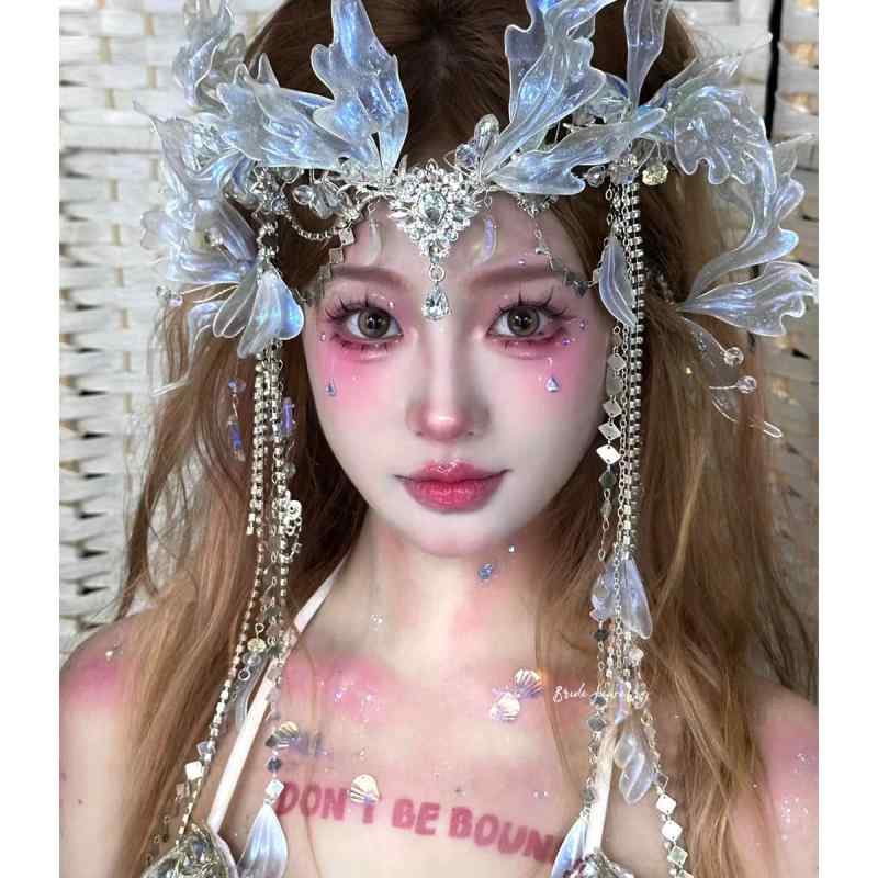 ヘアアクセサリー レディース 人魚姫風 ヘッドドレス ティアラ 髪飾り コスプレ エキゾチック 漢服 古風 ドロップ型 ウエディング ブライダル 結婚式 パーティー
