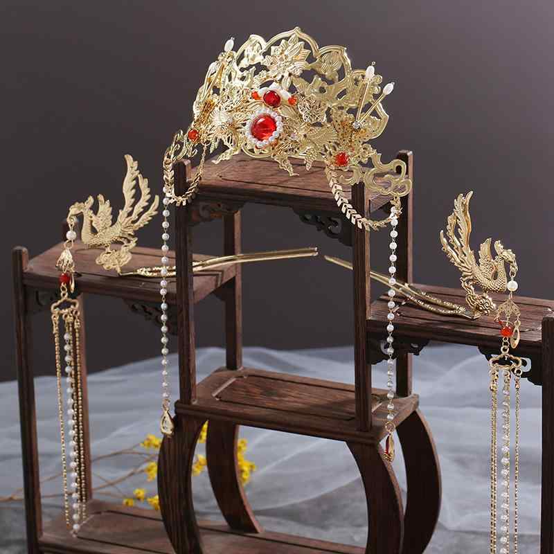 髪飾り レディース 花嫁 和装 赤色 鳳凰 ティアラ イヤリング タッセル 中国風 古代 костюми 結婚式 婚礼 お呼ばれ パーティー アクセサリー