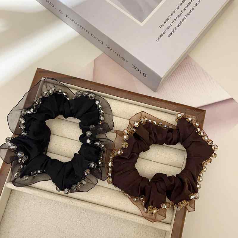 ヘアアクセサリー レディース ヘアゴム シュシュ サテン 高弾力 ブラック エレガント ファッション 通勤 普段使い