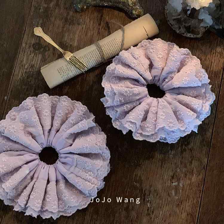 ヘアアクセサリー レディース シュシュ 紫色 花柄 刺繍 ヘアゴム 髪飾り まとめ髪 かわいい 大人 上品 韓国風 高弾力 布製 重工 甘め