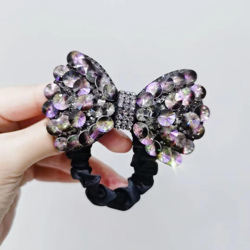 ヘアゴム レディース 水晶 キラキラ 蝶結び ヘアアクセサリー 韓国風 ヘアリング ファッション おしゃれ かわいい パステルカラー 高弾性 ピンク系 紫 アイ...