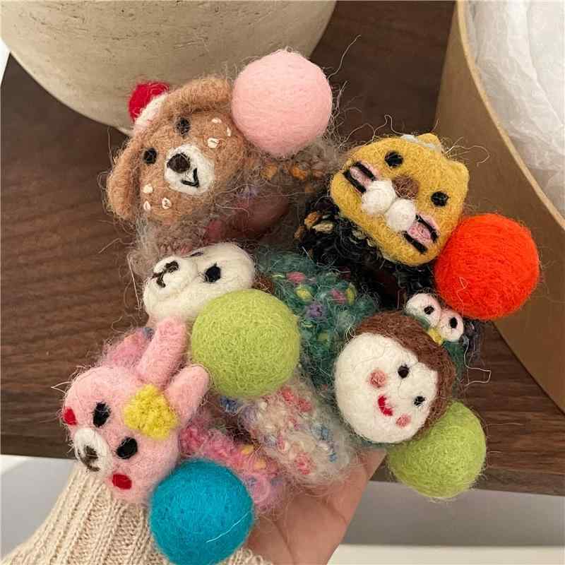 ヘアアクセサリー 子供 女の子 ウール フェルト ヘアゴム カラフル 毛糸 ボール ヘアリング 髪留め パ..