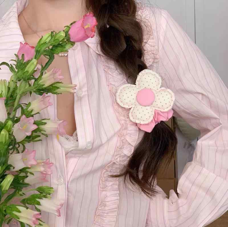 ヘアゴム レディース 春夏 格子柄 花柄 蝶結び かわいい シュシュ ヘアアクセサリー 髪飾り(x2)