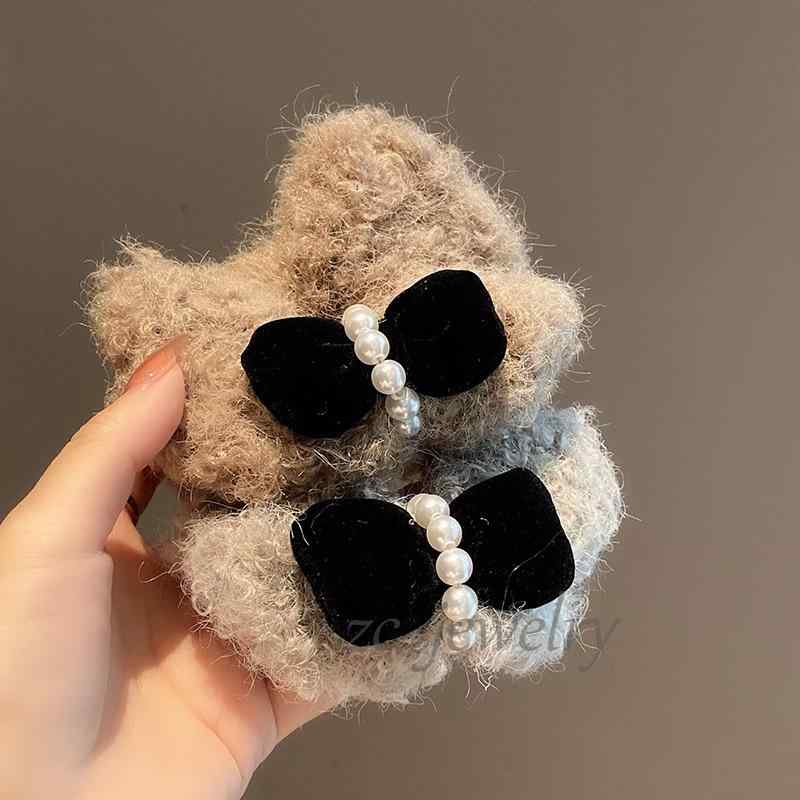 ヘアアクセサリー レディース 秋冬 ヘアゴム シュシュ フェイクパール リボン モチーフ 上品 かわいい 髪飾り まとめ髪 高見え 伸縮性 ベージュ グレー ブ...