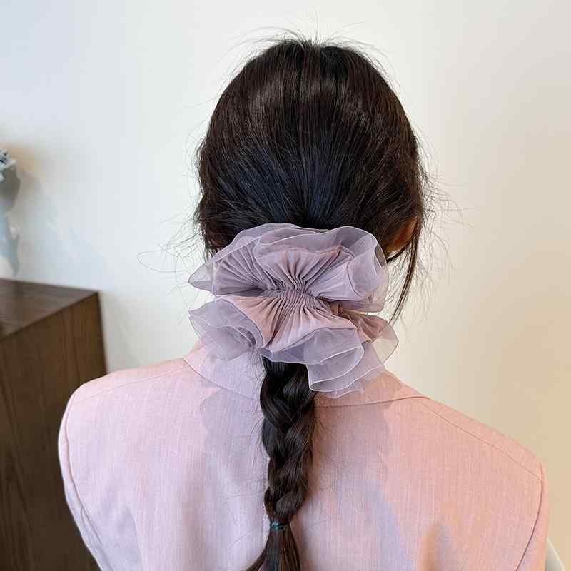 ヘアアクセサリー レディース バレエ風 シュシュ チュール レース ヘアゴム 韓国風 高見え 紫 黒 褶皱 ふんわり エレガント かわいい