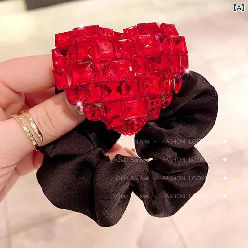 ヘアゴム レディース レッド 愛のハート キラキラ 高弾性 ヘアアクセサリー まとめ髪 ポニーテール ファッション トレンド