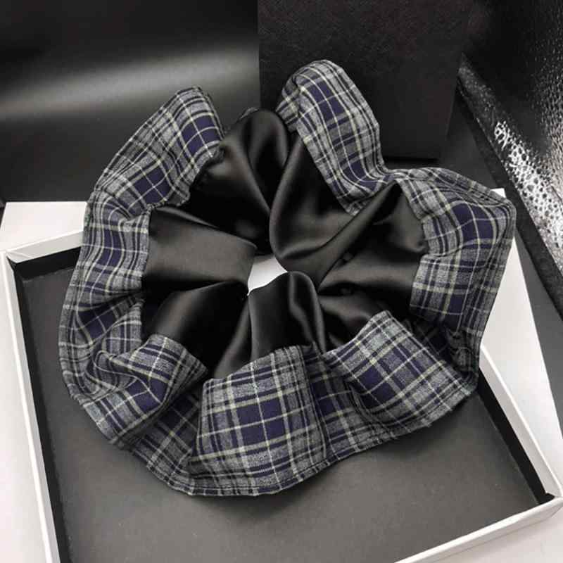 ヘアアクセサリー レディース 秋冬 格子柄 シュシュ 髪飾り ヘアゴム 高弾力 黒 グレー 紺色 普段使い かわいい