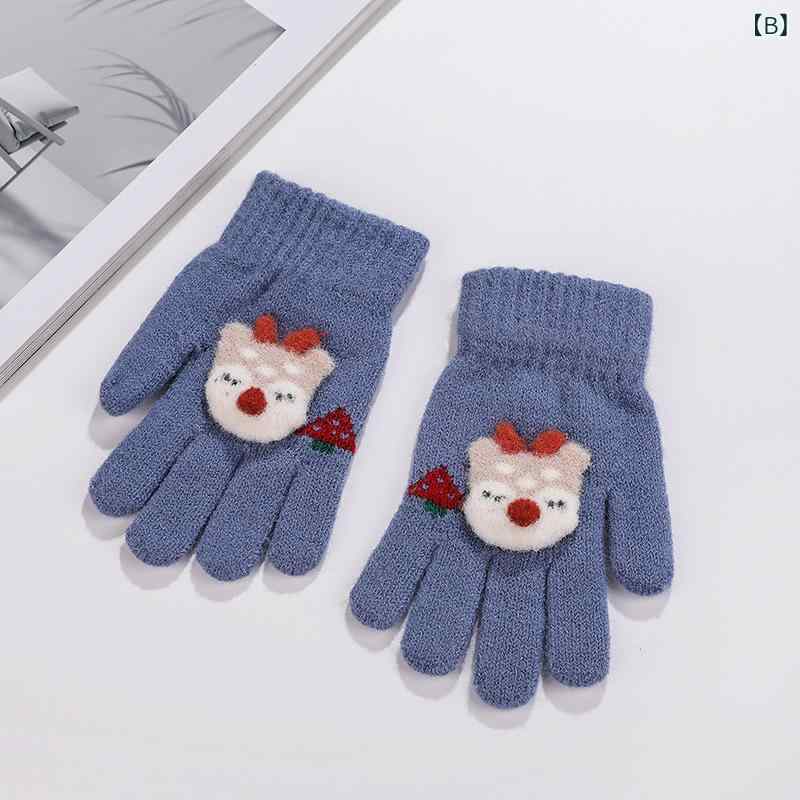手袋 キッズ 子供用 男女兼用 防寒手袋 4歳 5歳 6歳 7歳 8歳 9歳 裏起毛 かわいい 暖かい ニット グローブ 秋冬 深藍色 浅藍 卡其色 灰色 黒色 粉色 中国红(x2) 3