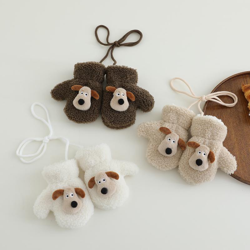 手袋 ベビー キッズ 冬用 防寒 ニット グローブ 厚手 裏起毛 カートゥーン 小犬 2歳 3歳 4歳 5歳 6歳 ..