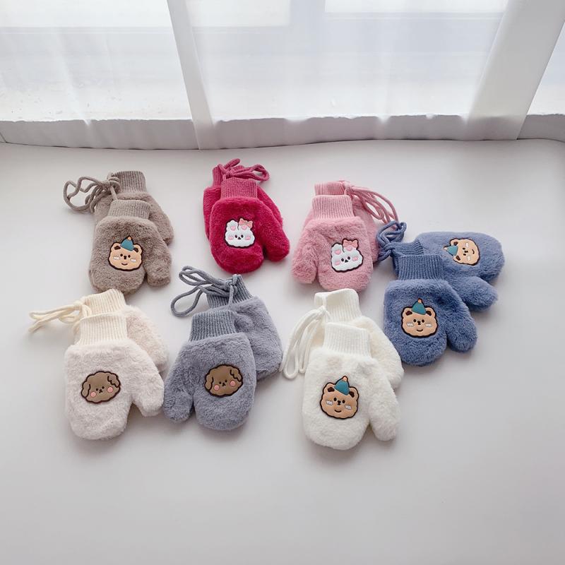 手袋 キッズ 子供 秋冬 防寒 手袋 ミトン ベビー カートゥーン 裏起毛 あたたかい ニット グローブ 2歳..
